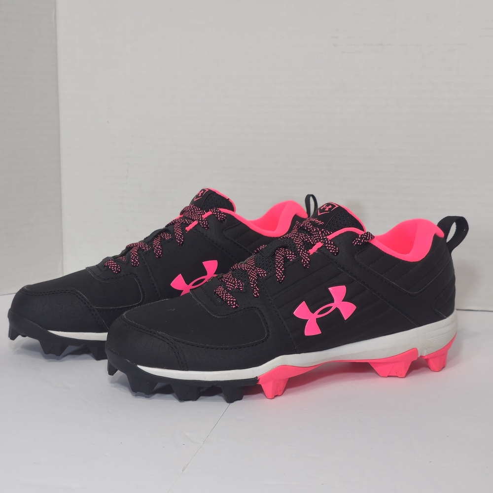 Under Armour Black and Pink Cleats Womens Sz 5.5Y Baseboll - Picture 3 of 12